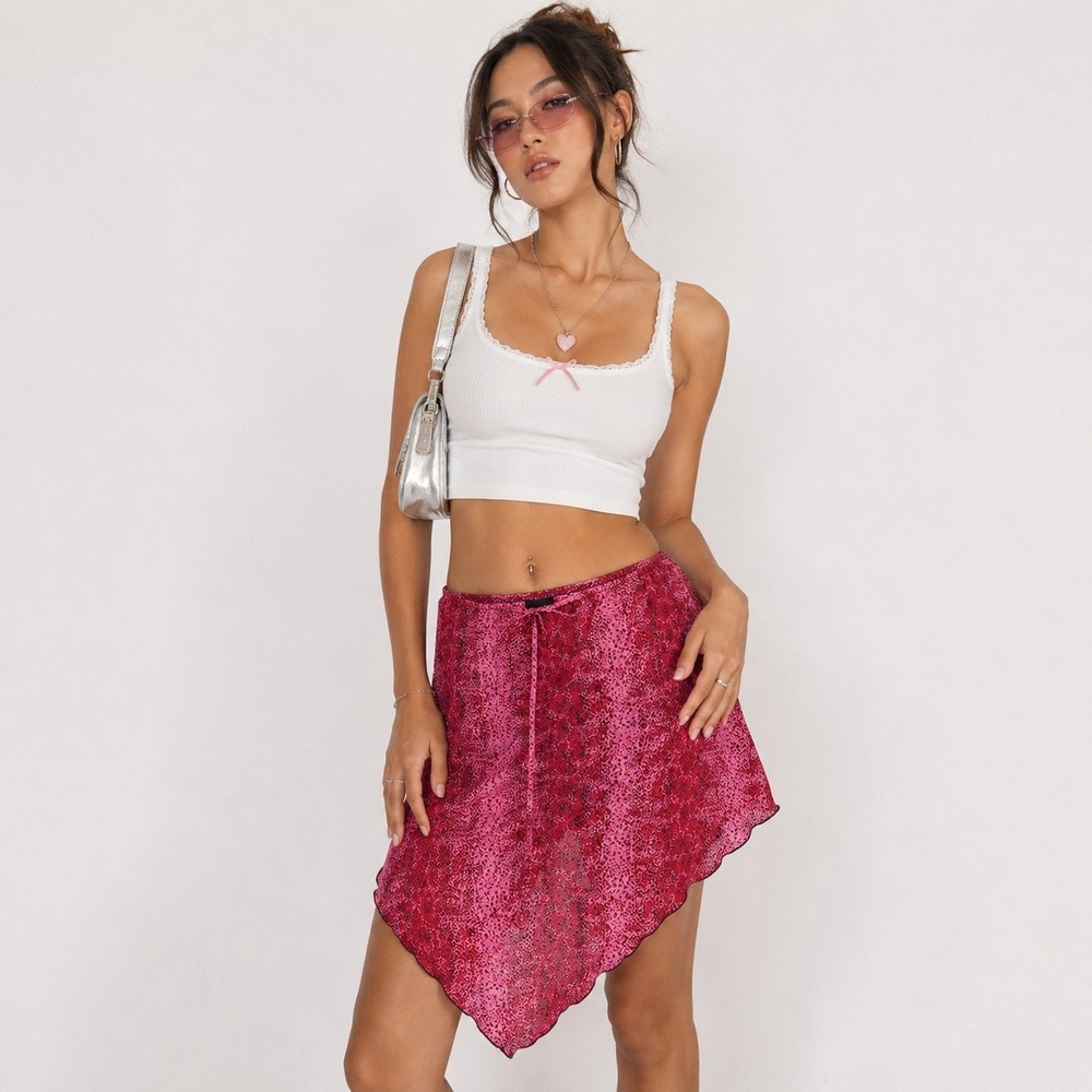 Xhilaration Y2K Fairycore Handkerchief Hem Skirt Womens XL Pink Snake Print Rave